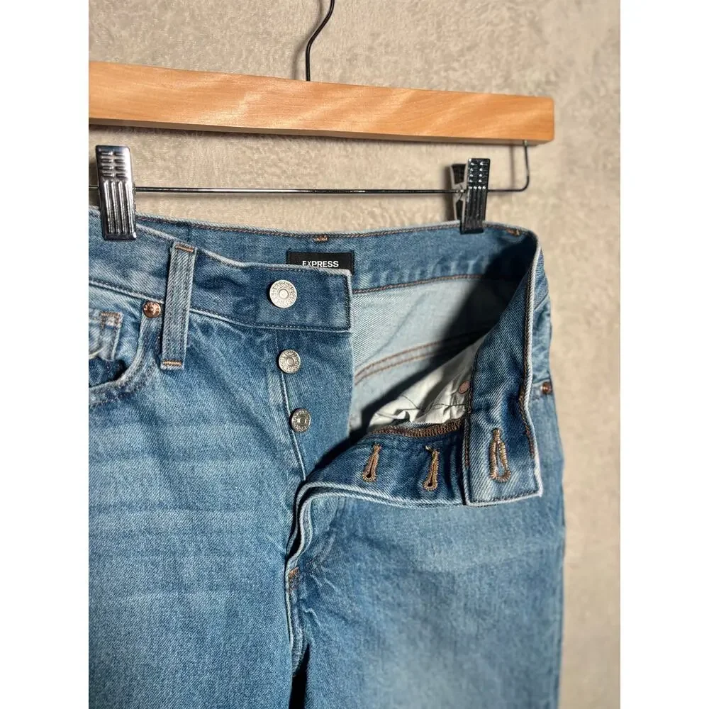 Express Womens Distressed Straight Leg‎ Dad Jean 100% Cotton Size 00